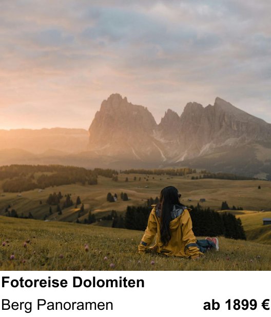 Dynamischer Foto-Workshop – Fotoreise Dolomiten und Berg Panoramen